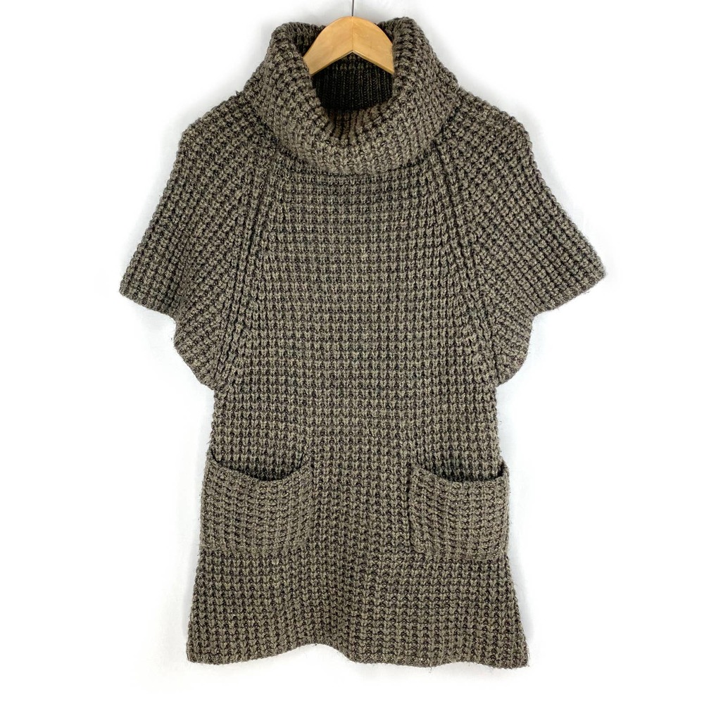 Kaidal Sweater Dress Brown Turtleneck Cowl Wool Alpaca Mini Short Sleeve OS